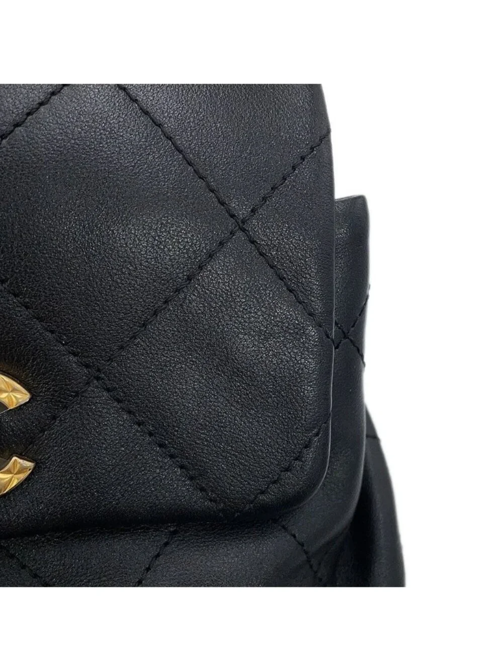 Chanel Backpack Quilted CC Logo Icon Chain Leather Black